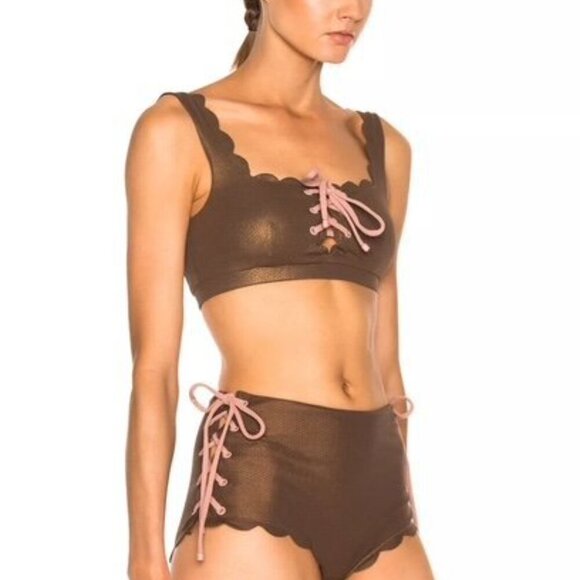 Marysia Swim Palm Springs Bikini Tie Top – Metallic Brown – Size M - Picture 2 of 7